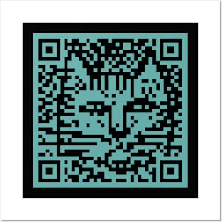 QR Code kitty in teal Posters and Art